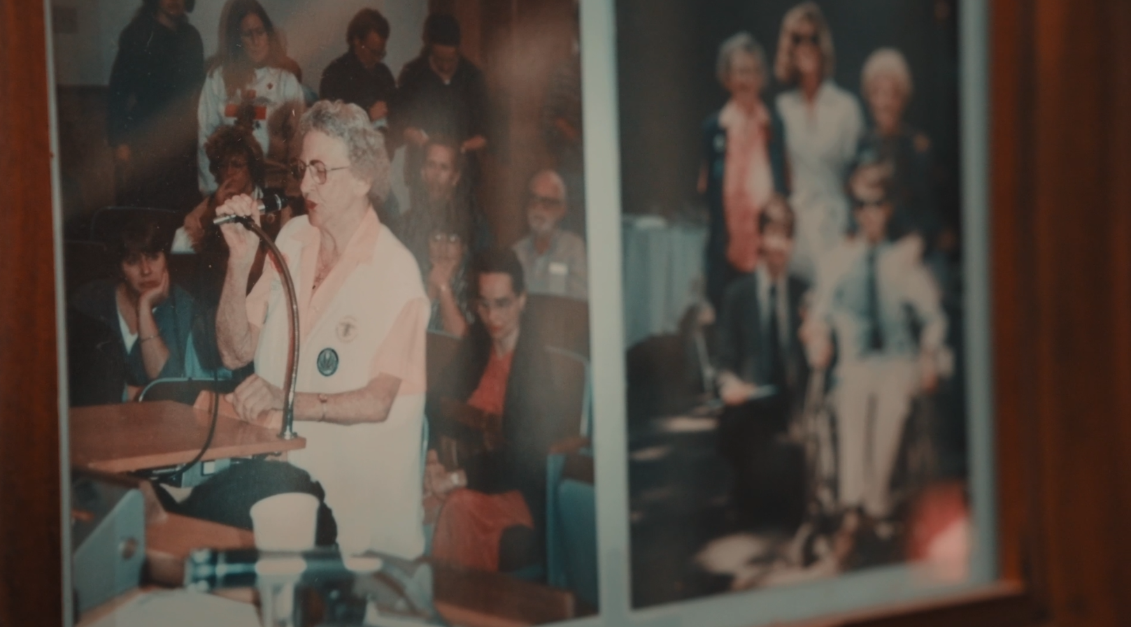 Images of Brownie Mary speaking at an event hang in the home of Dennis Peron and his husband, John Entwistle.