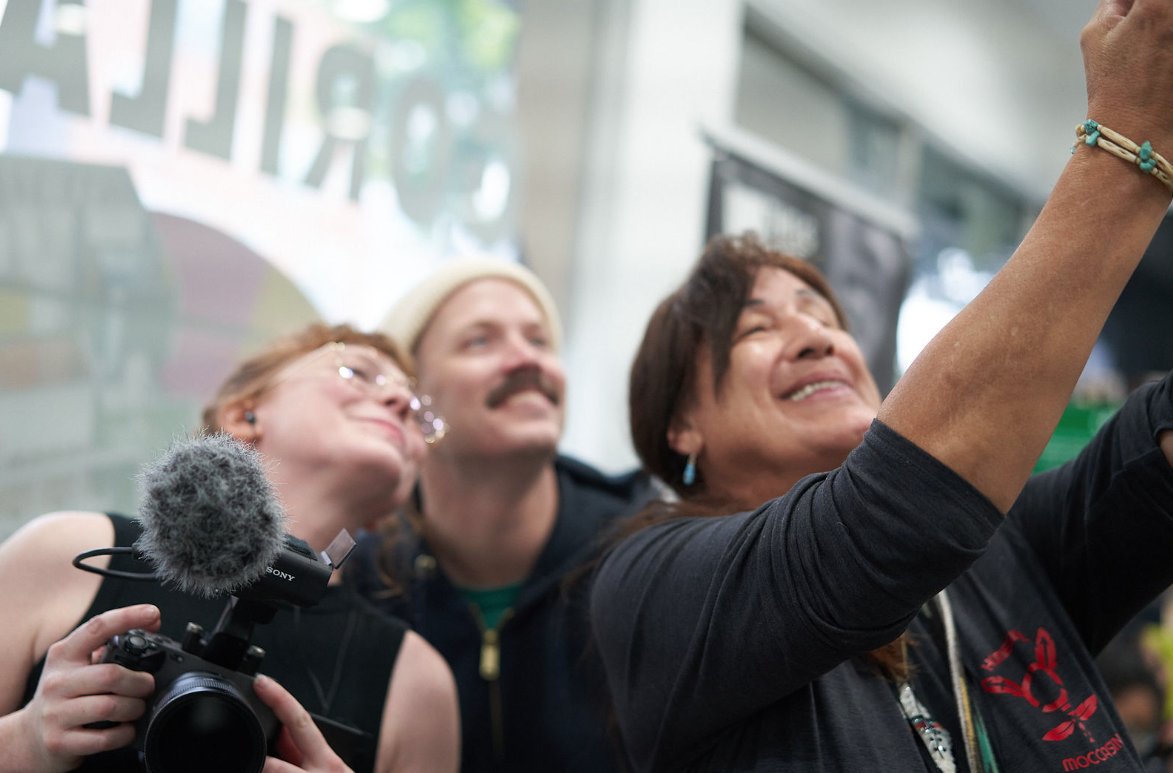 Xotchil Martinez takes a selfie with Dre Hudson and Jordan Guzzardo during a This is Jane Project compassion event at GorillaRx Dispensary in Compton, Calif.